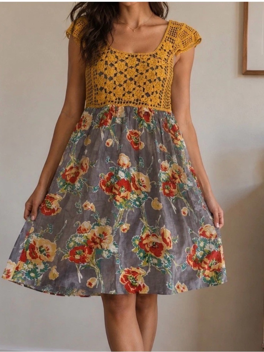 Uncle Frank floral crochet dress size XS